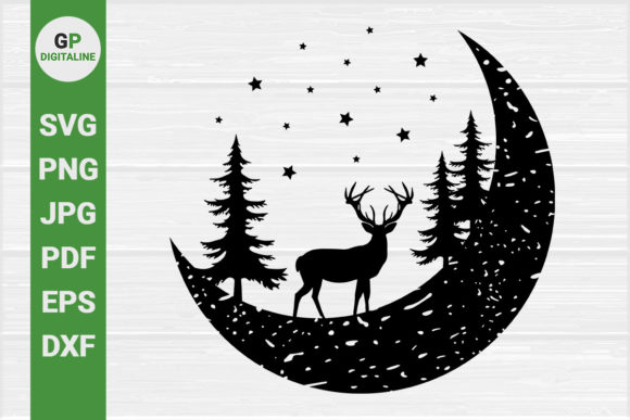 Elk on the Moon, Horned Deer, Stars SVG – A Versatile Design for Creative Projects
